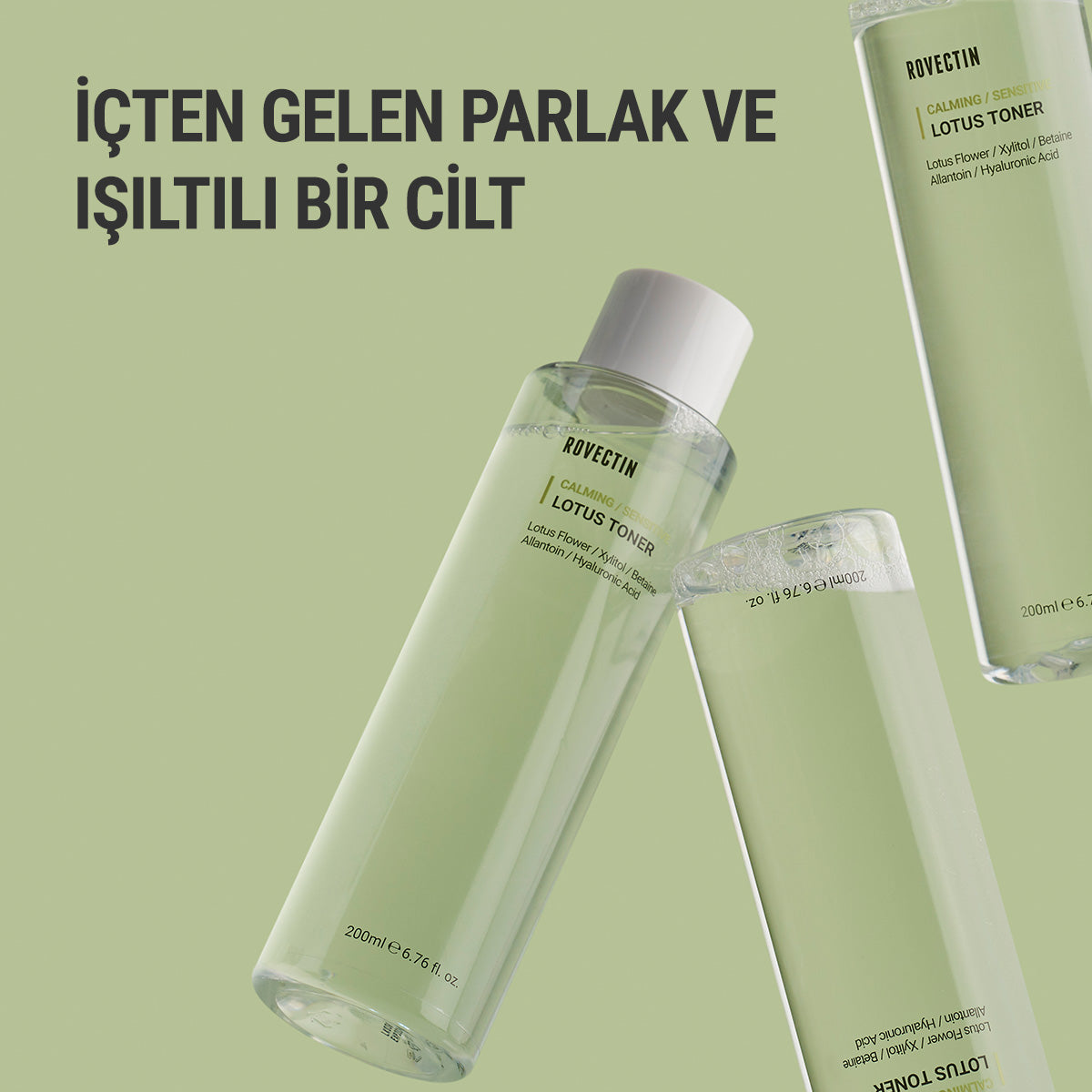 Rovectin - Calming Lotus Toner 200ml (Hyaluronik Asit, Lotus ve Aquaxyl içeren Derinden Nemlendiren Tonik) 200ml