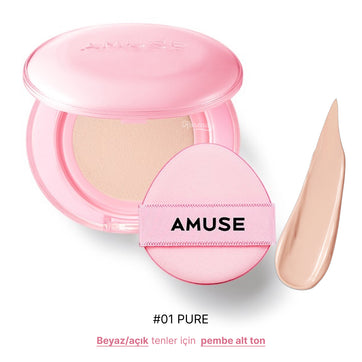 Amuse - Dew Power Vegan Cushion SPF 50+ PA++++ (Centella ve Peptitli Gün Boyu Kalıcı Orta Parlak Bitişli) 15g