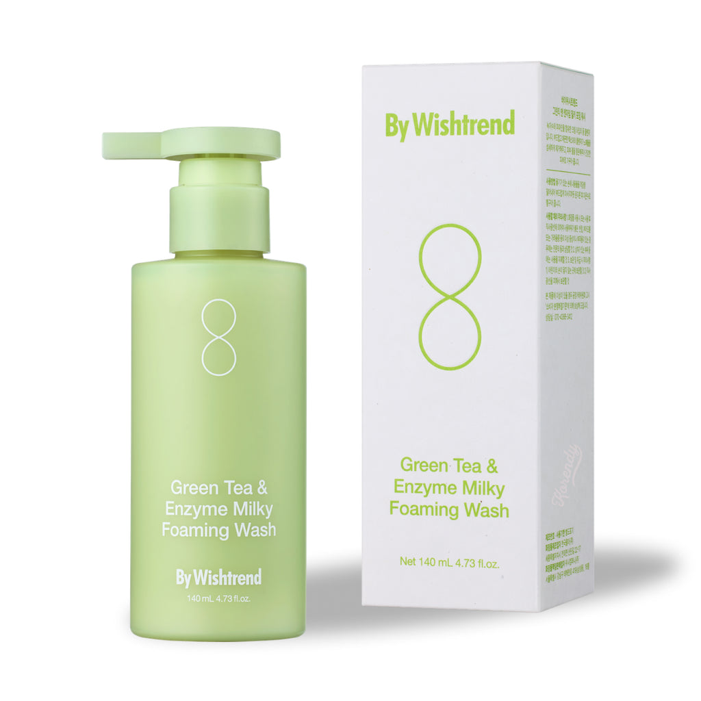 By Wishtrend - Green Tea & Enzyme Milky Foaming Wash (Yeşil Çaylı Tahıl Sütlü Nemlendirici Nazik Köpük Temizleyici) 140ml (SKT: 2026-01-06 - %20 indirimli)