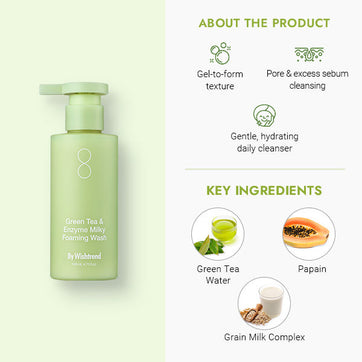 By Wishtrend - Green Tea & Enzyme Milky Foaming Wash (Yeşil Çaylı Tahıl Sütlü Nemlendirici Nazik Köpük Temizleyici) 140ml