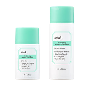 Klairs - All-day Airy Mineral Sunscreen SPF 50+ PA++++ (Ultra Hafif Dokulu Çinko Oksitli Leke Karşıtı Mineral Güneş Kremi)